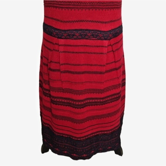 Women L/XL Cottagecore Fairy Retro Preppy Pop Of Red Lacy Holiday Sweater Dress - Picture 5 of 11